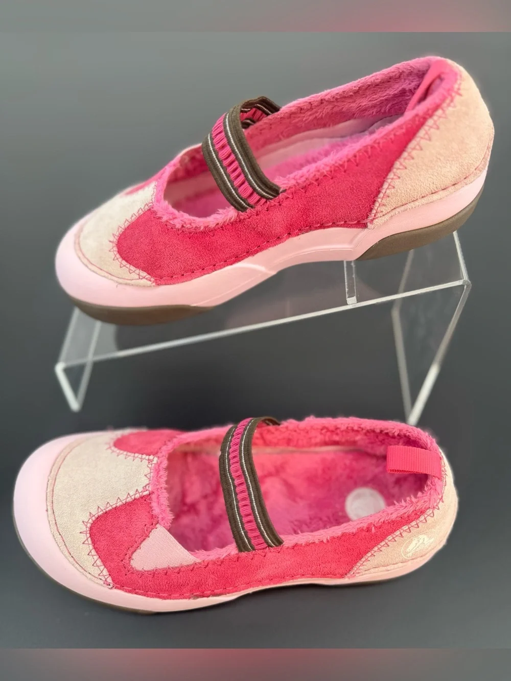 CROCS Toddler Pink & Fuchsia Fuzzy Mary Jane Slippers Size 3